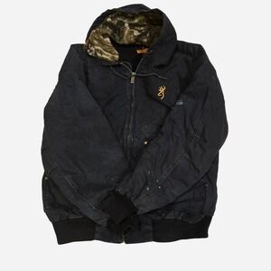 Black Browning jacket with camouflage hood, size XL'